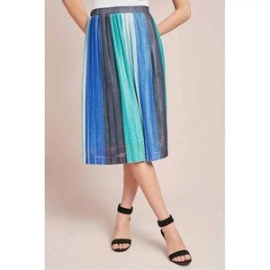 Anthropologie Maeve Sunburst Pleated Midi Skirt XL NWT blue green black metallic